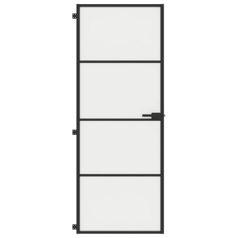 Vidaxl porte intérieure mince noir 76x201,5 cm verre trempé aluminium 155117_1