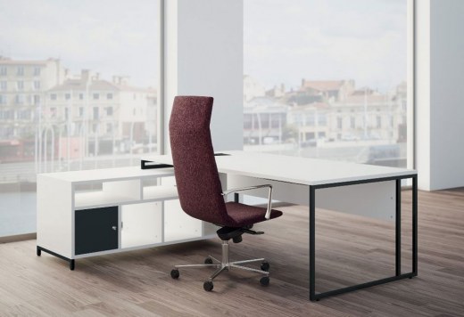 Bureau de direction sur crédence STRICTO 180 - Référence 4951 BM B - Fabrication française avec piétements design et meuble de service intégré_1