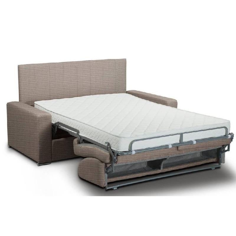 Canapé convertible Belle Epoque CanapExpress - lit 160 cm avec matelas mémoire 22 cm - tête de lit intégrée - taupe sable_1