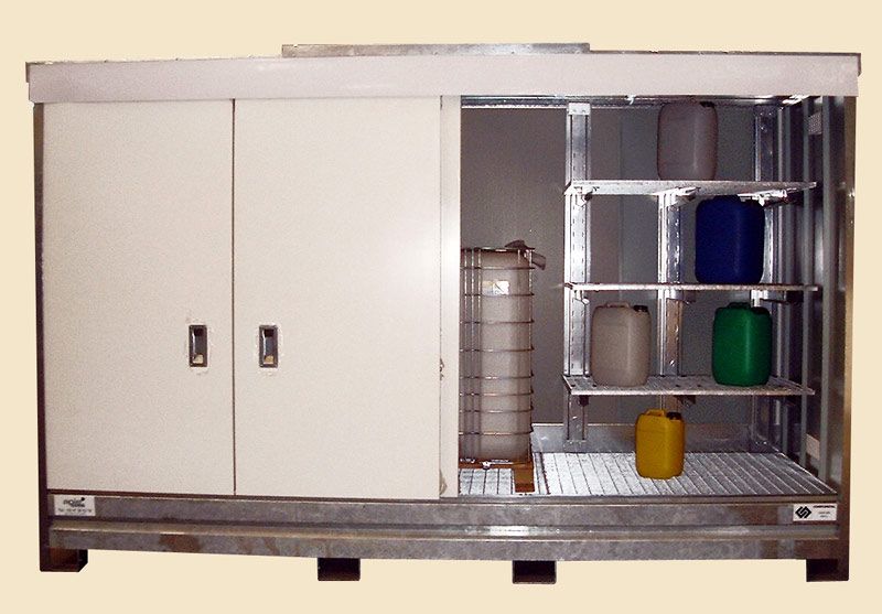 Armoire de stockage en rétention pour fûts de 220 L et conteneurs gamme ECOPACK - capacité jusqu'à 12 fûts ou 3 conteneurs de 1000 L_1
