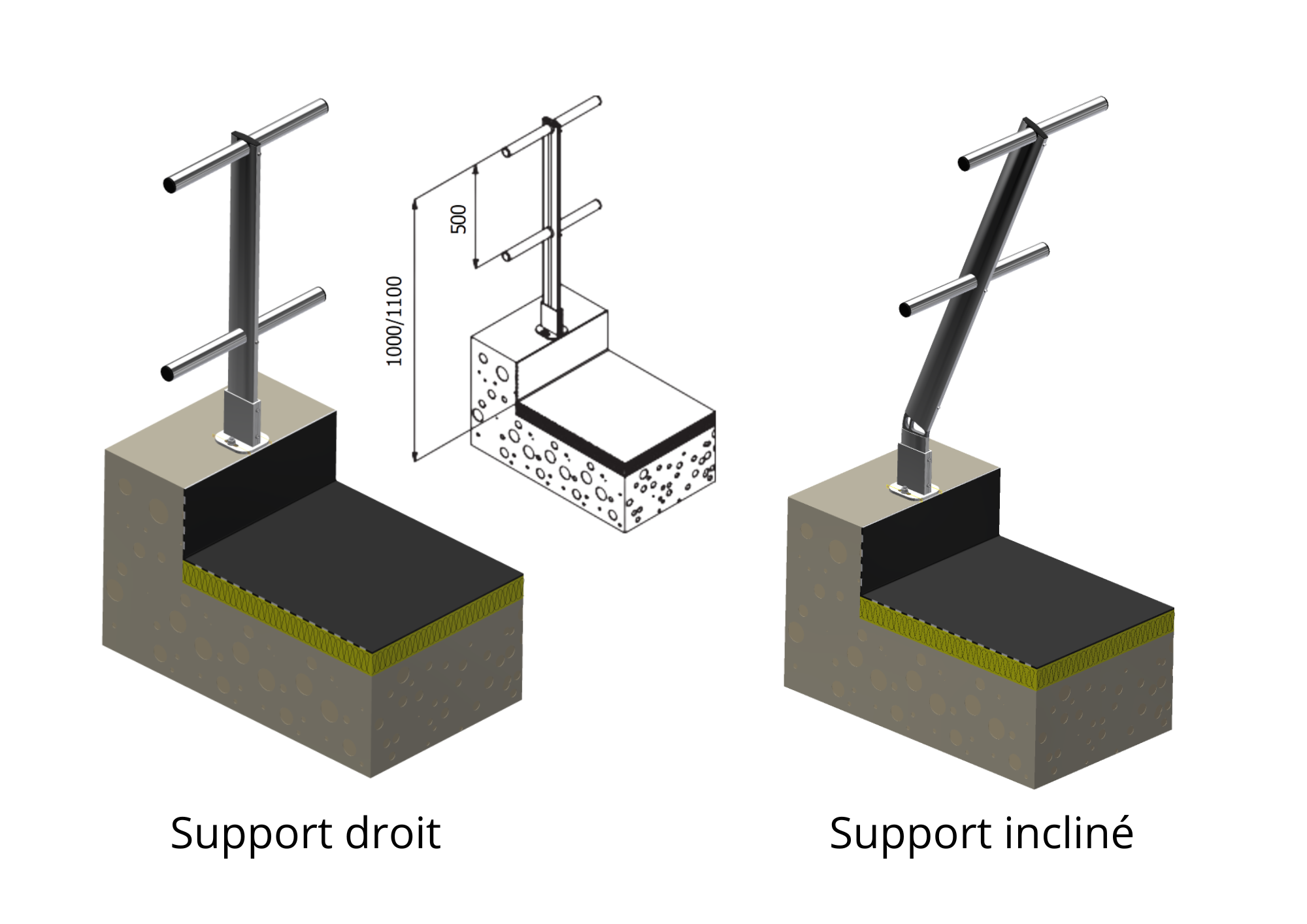 Garde-corps de sécurité pour toiture-terrasse - Fixé en tête d'acrotère - Montant profilé en aluminium - GM_1