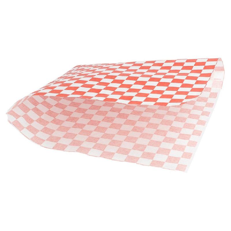 Sachet papier ingraissable Damier rouge 2 côtés ouverts 17x18cm - par 500_1