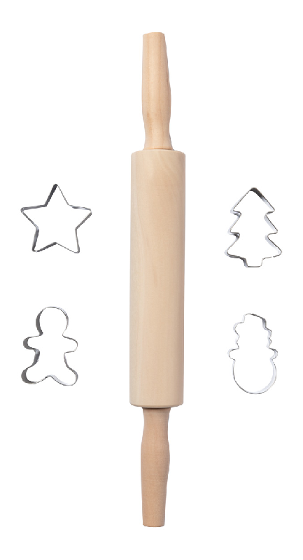 Ensemble d'ustensiles de pâtisserie de Noël - rouleau en bois et 4 formes en acier inoxydable_1
