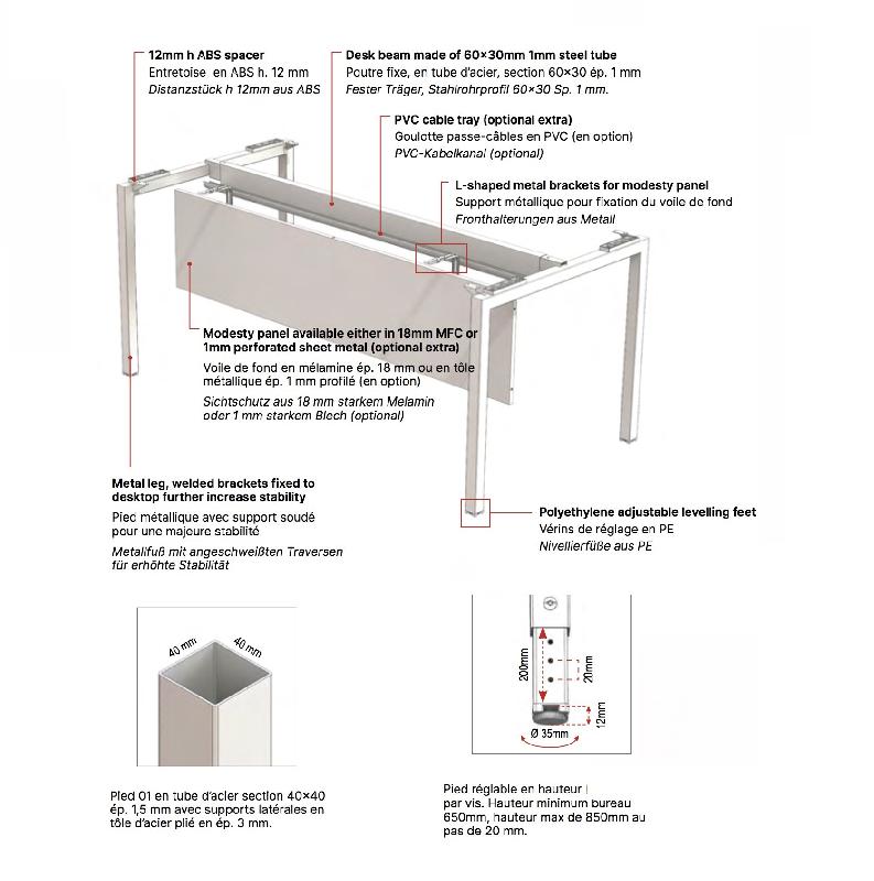 Bureau réglable Idea 01 - Quadrifoglio - 160, Blanc, Noyer canaletto_1