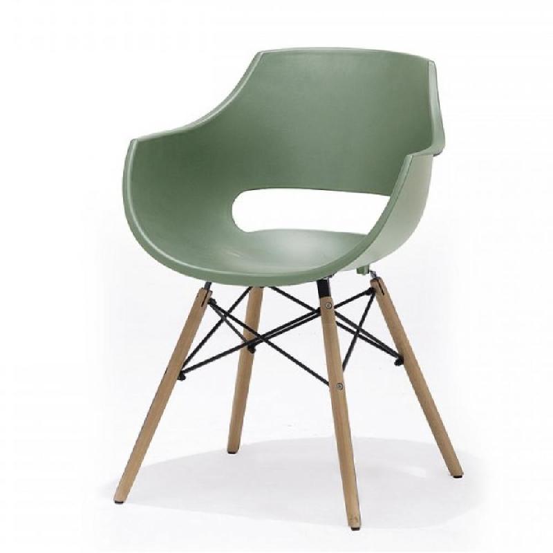 Lot de 4 chaises scandinaves REMO - Coque verte finition mat - Piétement en hêtre naturel_1