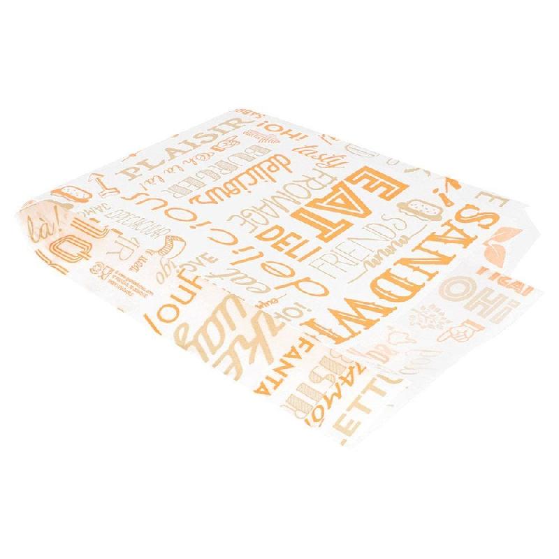 Sachet papier ingraissable burger et hotdog Parole orange 12+7x18cm - par 500_1