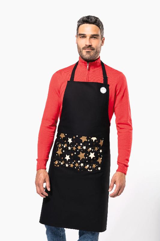 Tablier de Noël adulte - Origine France Garantie - Kariban - Réf : K8008 - 100% coton avec poche motifs étoiles_1
