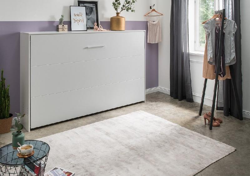 Lit escamotable horizontal Vanier blanc mat - Couchage 120 x 200 cm - Faible profondeur et gain de place_1