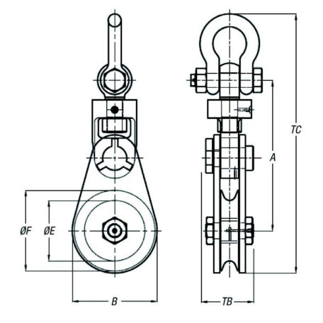 Poulie ouvrante suspente manille - Type VM-S pour levage et traction avec câbles_1