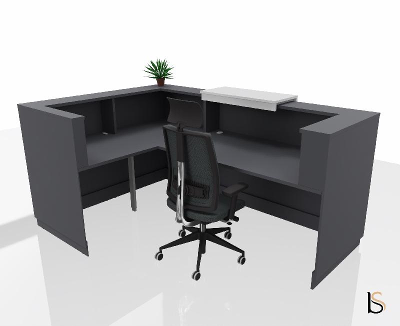Banque d'accueil d'angle Delta Plus avec réhausse - Mobel Linea - 184, Blanc mat, Droite, Oui, Anthracite_2