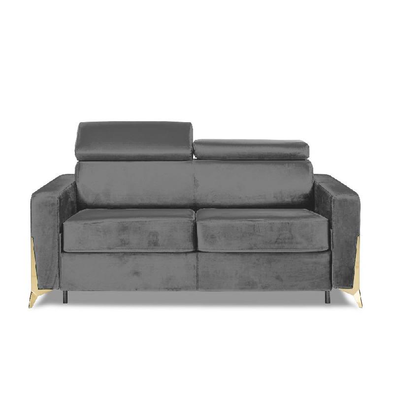 CANAPÉ EXPRESS ODACIO CONVERTIBLE 140CM TÊTIÈRES RÉGLABLES MATELAS ÉPAISSEUR 16CM PIEDS DORÉS VELOURS GRIS_1