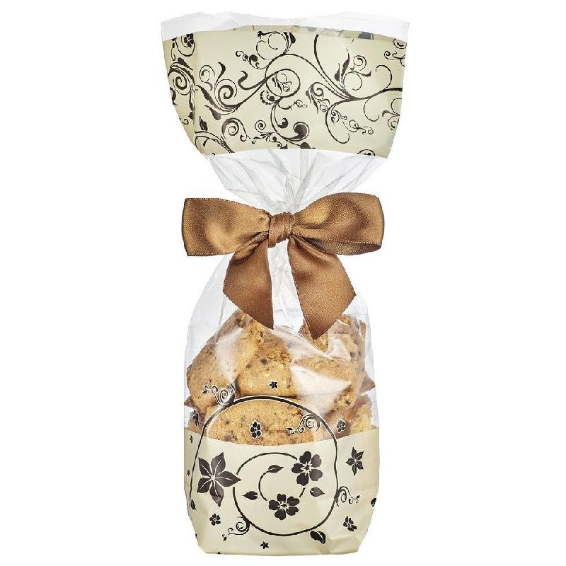 Sachet confiseur imprimé volute noir 10 x 22 cm avec fond carton  - par 100_1