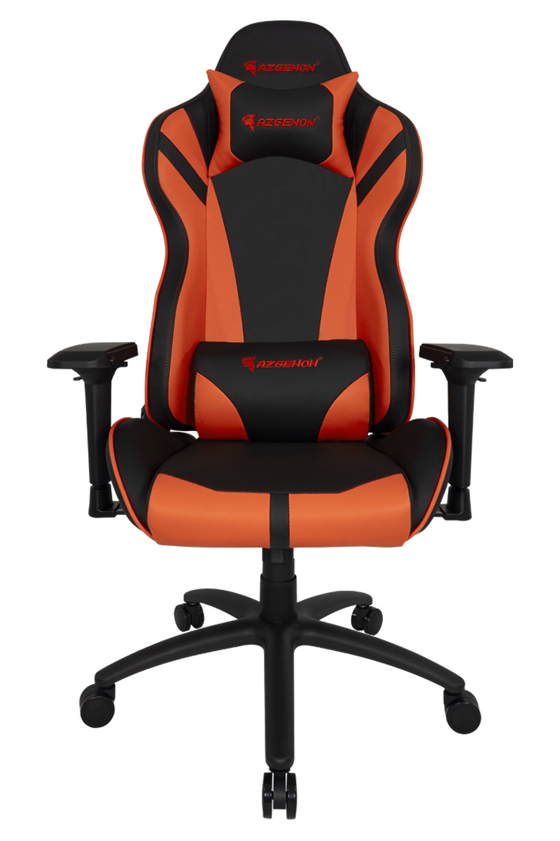 Siège réglable AZGENON Z300 Orange - Coussin appui-tête et accoudoirs 4D - Réf : AZG_Z300_BKORG_1