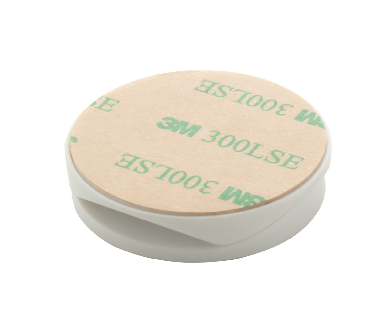 Support pour mobile en plastique - Base auto-adhésive - Couvert de bambou - Forme ronde - Couleur blanche_1