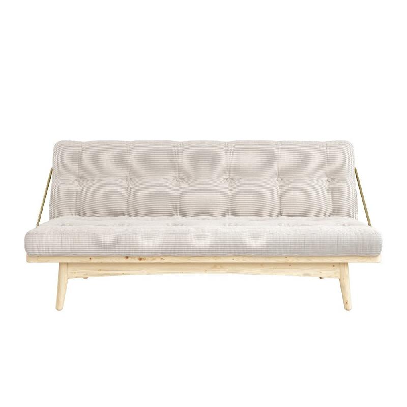 Banquette futon FOLK en pin massif - Coloris ivoire - Couchage 130 x 190 cm - Accoudoirs en métal_1