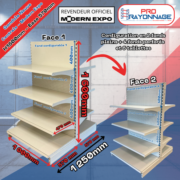 Gondole Centrale Neuve à configurer - Hauteur 1600mm - Base 570mm - Modern Expo_1
