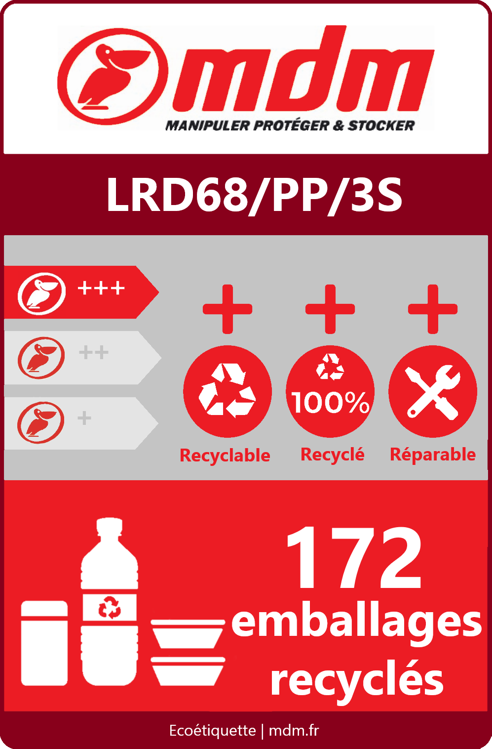 Palette en plastique - 100% polypropylène recyclé - surface antidérapante - 800 x 600 mm - LRD68/PP/3S_1