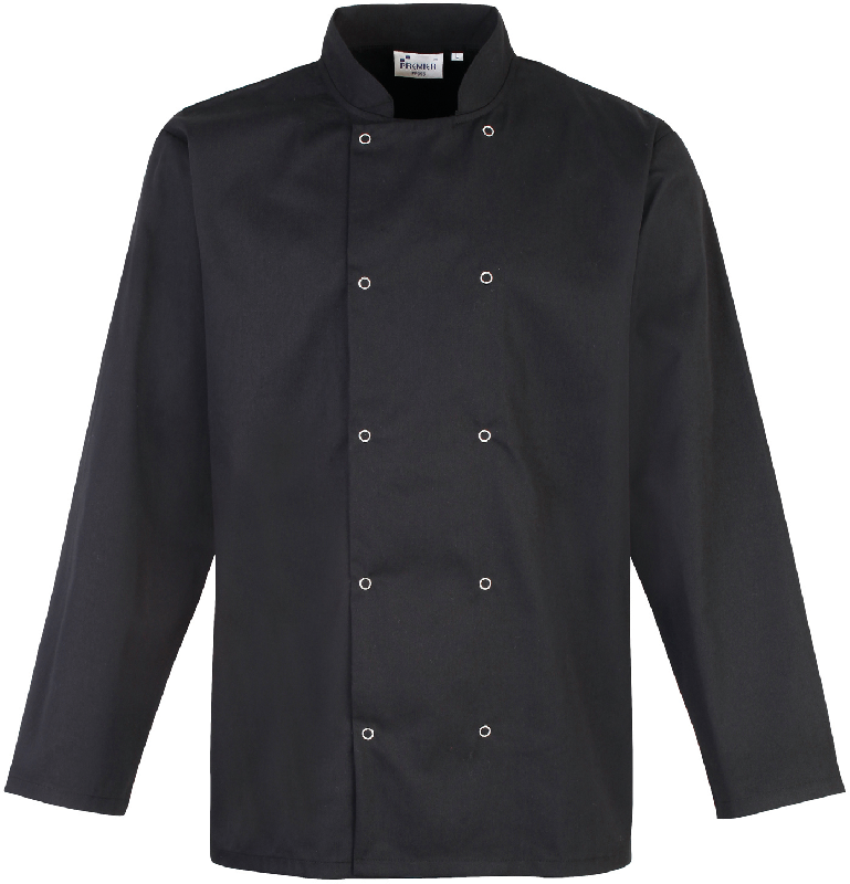 Veste de cuisine manches longues à boutons pression - PR665 - Col mao, lavage industriel et tissu twill_1