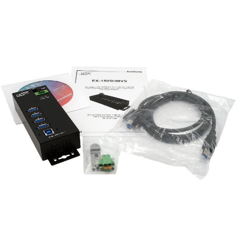 EXSYS EX-1505HMVS Hub métallique USB 3.2 Gen 1 à 4 ports, avec alimentation 3,0 A sur 4 ports_1