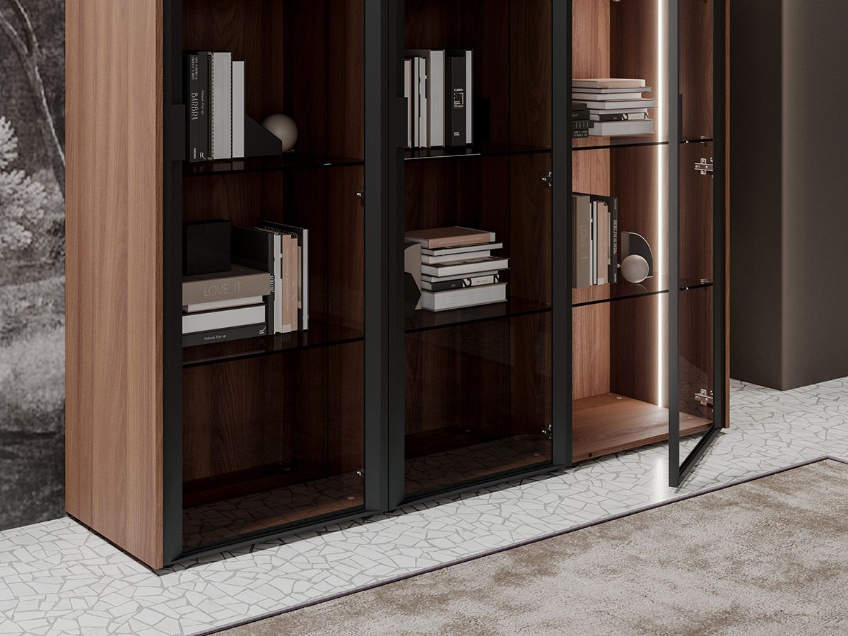 Armoire haute à portes battantes en verre Zola - 183,8 x 211,7 cm avec éclairage LED intégré_1