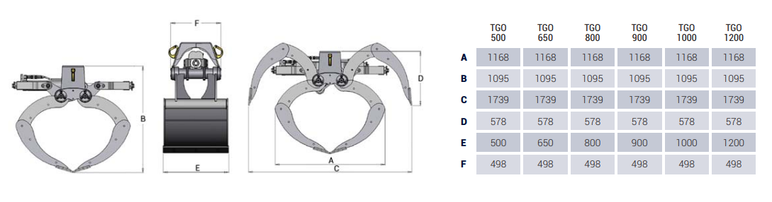 Bennes preneuses pour grues TGO900 - Intermercato - ouverture 1,16 m - poids 390 kg - pour grues forestières jusqu'à 15 tonnes-mètre_1