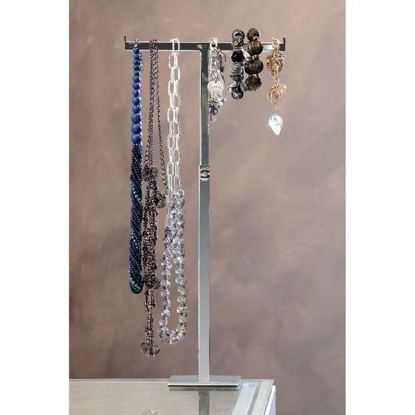 Présentoir métallique T chrome - hauteur réglable de 30 à 53cm - socle 10x10cm - largeur 23cm - acier_1