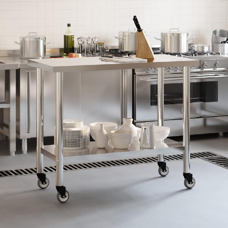 Vidaxl table de travail de cuisine avec roues 110x55x85 cm inox 376464_1