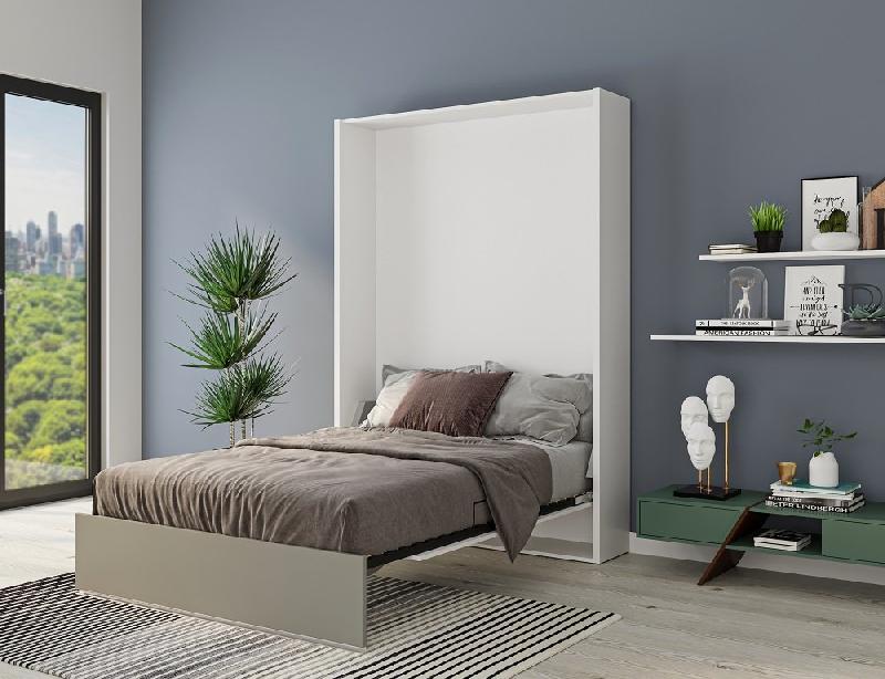 Armoire lit escamotable ALADYNO - Blanc mat bandeau gris mat - 140x200 cm - Ultra plate - Ouverture assistée_1