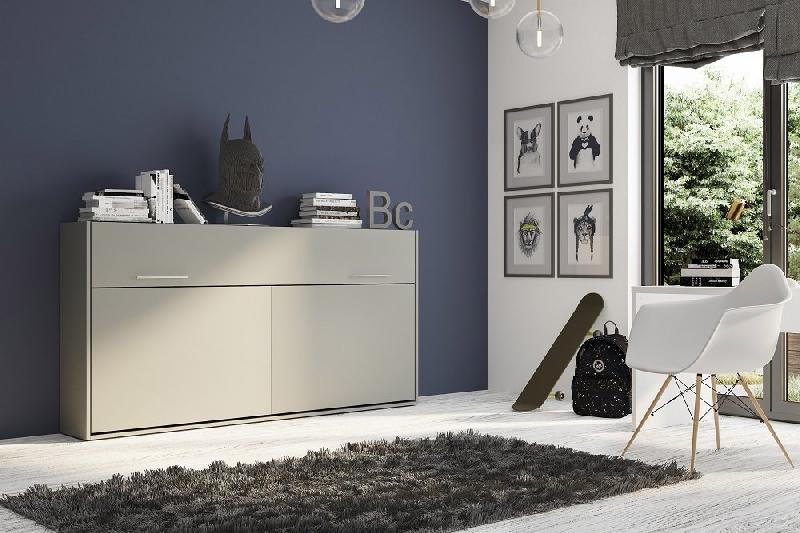 Armoire-lit escamotable VERTIGO gris mat - Couchage 90x200 cm - Ouverture transversale avec sommier à lattes_1