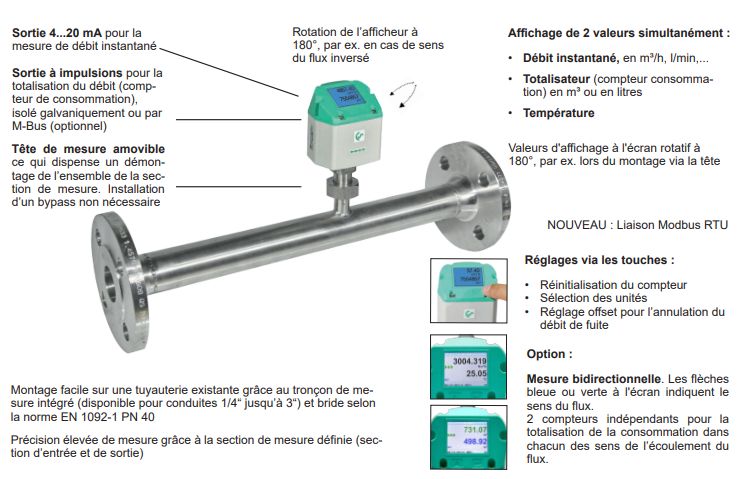 VA 520 - Capteur de débit d'air comprimé - CS Instruments - Étendue de mesure 90 à 1195 m³/h - Débitmètre massique thermique avec manchon intégré_1