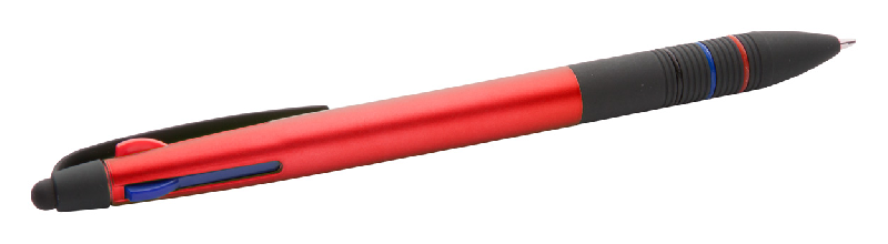 Stylo bille 3 couleurs avec stylet et embase en gomme - encres noire, bleue et rouge_1