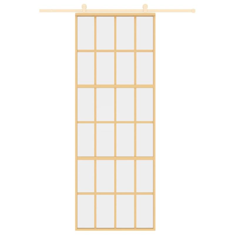Vidaxl porte coulissante doré 76x205 cm verre esg clair et aluminium 155172_1