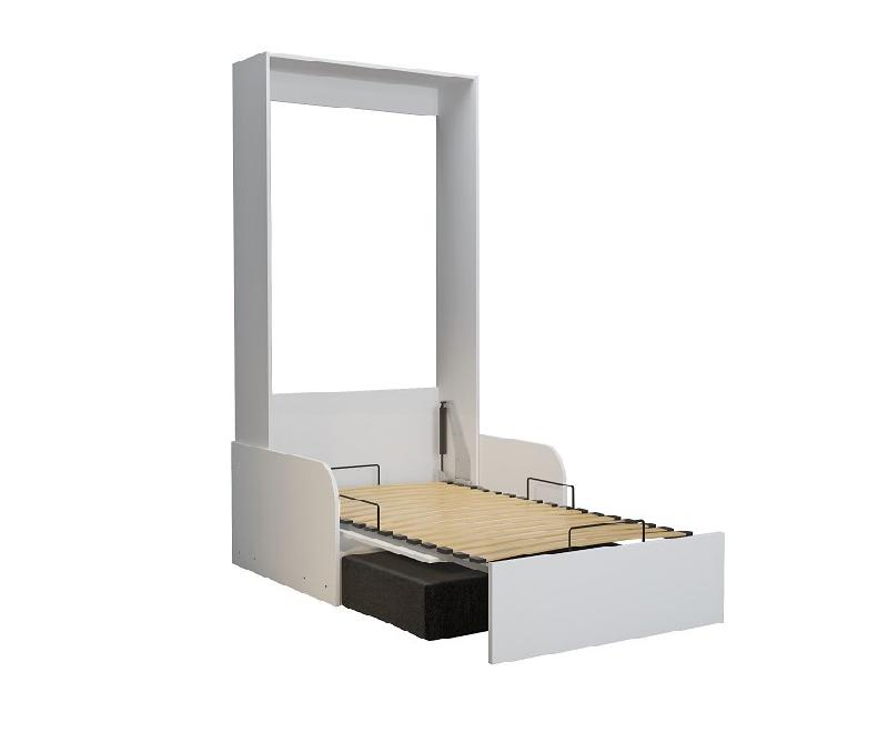 Armoire lit escamotable Dynamo Sofa - Canapé tissu anthracite avec accoudoirs mélaminés blancs - Couchage 90x200 cm_1