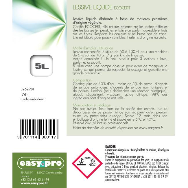 Lessive liquide Ecocert B26298tcar - Easypro - écologique, concentrée et parfum Lavandin - carton de 4 bidons de 5L_1