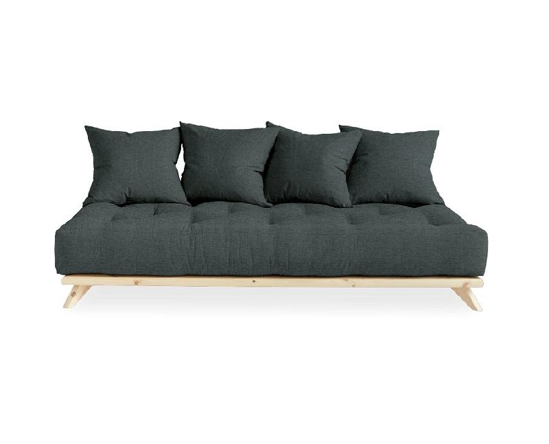 Canapé convertible futon Senza - Pin naturel - Coloris gris ardoise - Couchage 1 personne 90x200 cm_1
