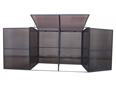 Abri poubelle design contemporain avec couvercle et deux portes frontales