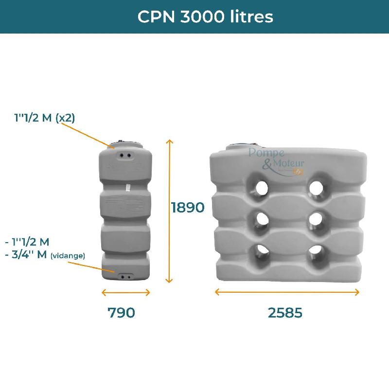 Cuve 3000l Aérienne De Récupération D'eau - Réservoir Compact Gris - Elbi Cpn3000_1