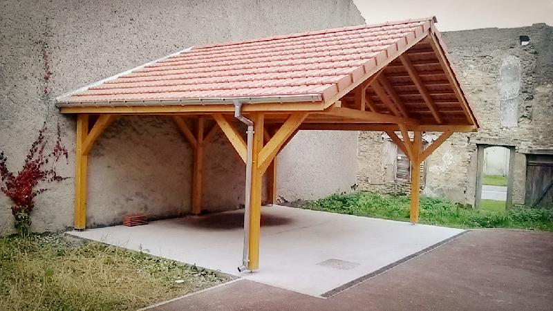 Abri 2 pans 2 voitures 5 poteaux porte à faux - abriboa - en sapin lamellé collé_1