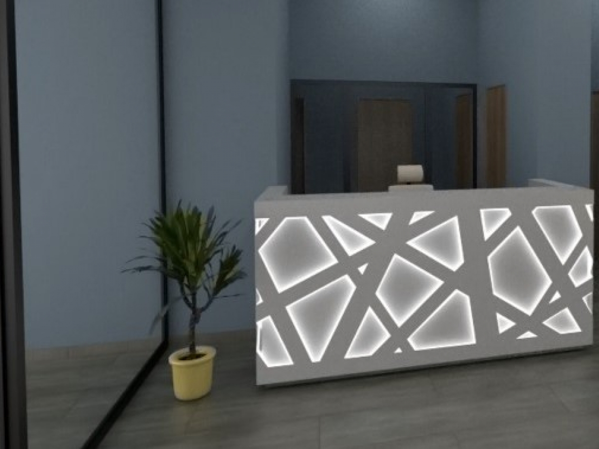 Banque d'accueil rétro-éclairée ZIG ZAG - design innovant avec LED programmable et modules PMR_1