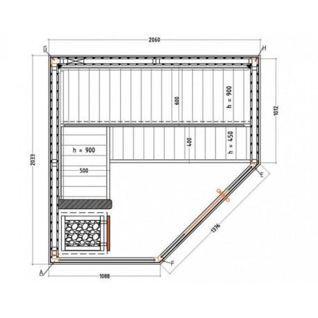 Cabine de sauna d'angle Harvia 206 x 203,3 x 202 cm - 3 à 4 personnes - Poêle Vega 8 kW et accessoires inclus_1