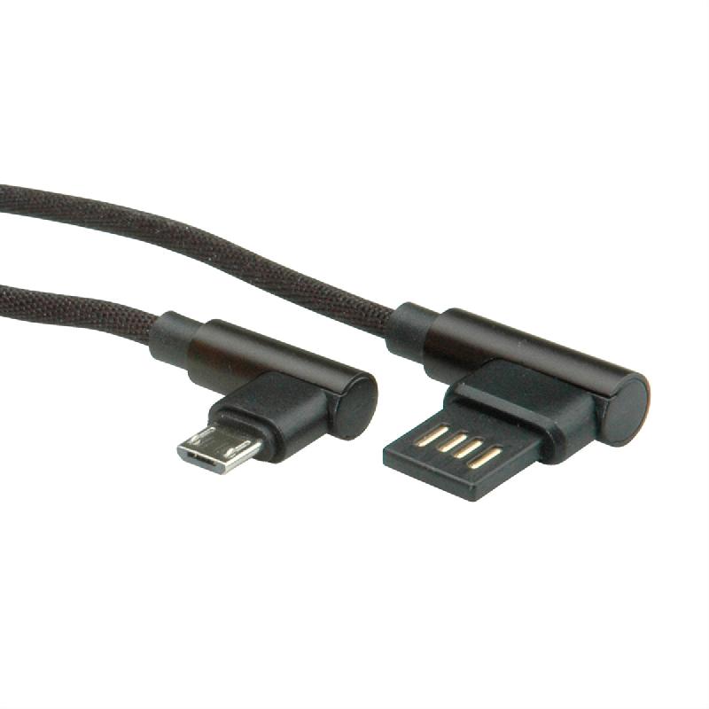 ROLINE Câble USB 2.0, A réversible - Micro B (incliné 90°), M/M, noir, 0,8 m_1