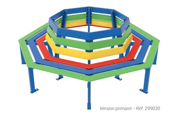 Banc octogonal tour d'arbre Silaos® Junior - structure en tube acier 30x50 mm peint, épaisseur 2 mm - hauteur d’assise maternelle ou primaire_1