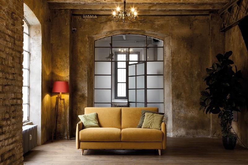 Canapé convertible Univers 140x195 en tissu Safran - Pieds cônes en hêtre naturel - Fabrication italienne_1