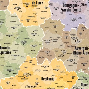 Carte de France administrative modèle Topaze - Poster plastifié A0 - Grand format avec informations géographiques et administratives_1