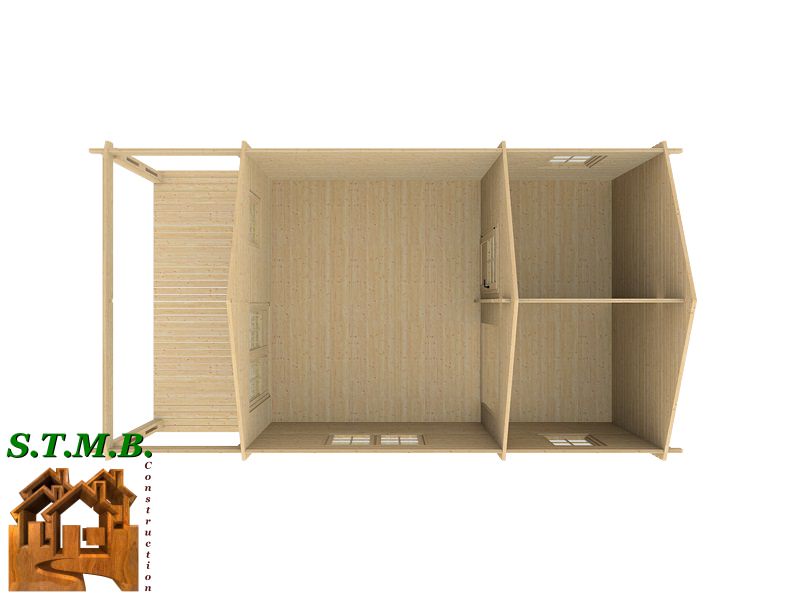 Chalet en bois plain-pied frene 30 / madrier / 30 m² / en kit / toit double pente_2