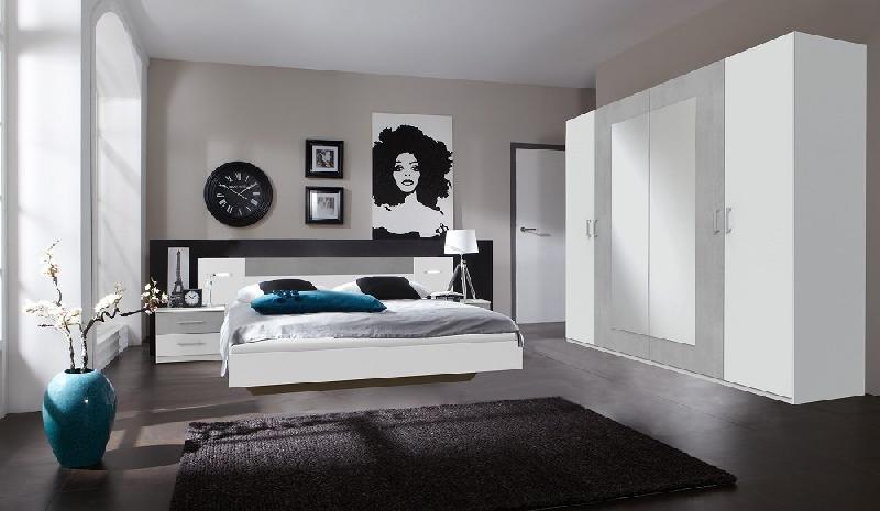 Lit design Angela avec éclairage LED - 180 x 200 cm - Blanc et béton gris clair_1