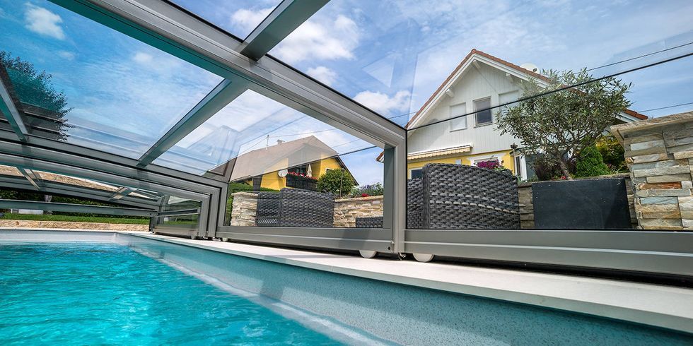 Abri piscine bas limone slim / télescopique / motorisé / en verre_2