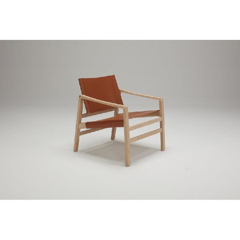 Fauteuil LUK en cuir cognac - Structure et piétement en chêne massif - Design scandinave_1