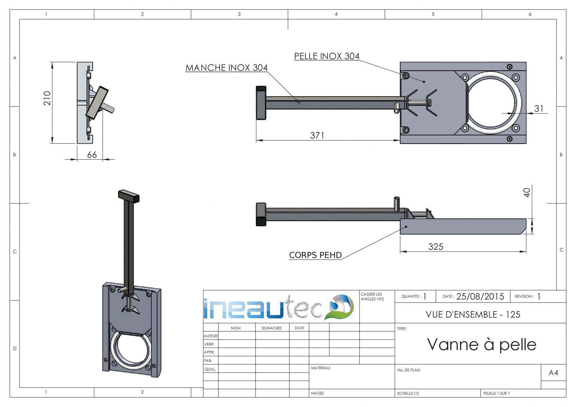 Vanne murale à pelle ø 125 mm - Inox 304 L résistante aux eaux usées_1