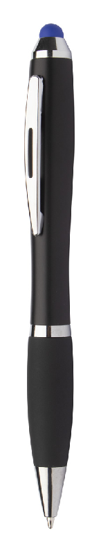 Stylo à bille stylet en plastique noir - Grip caoutchouc - LED lumineuse pour gravure - Encre bleue_1